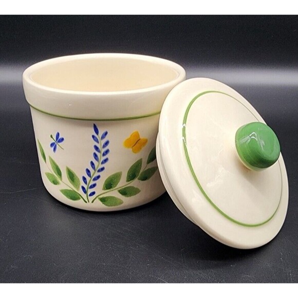 Crock Shop Santa Ana California Cookie Jar Canister with Lid Blue Green Floral - Picture 4 of 11